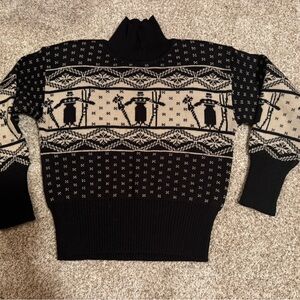 NILS Black and Cream Turtleneck Vintsge ski Sweater small in